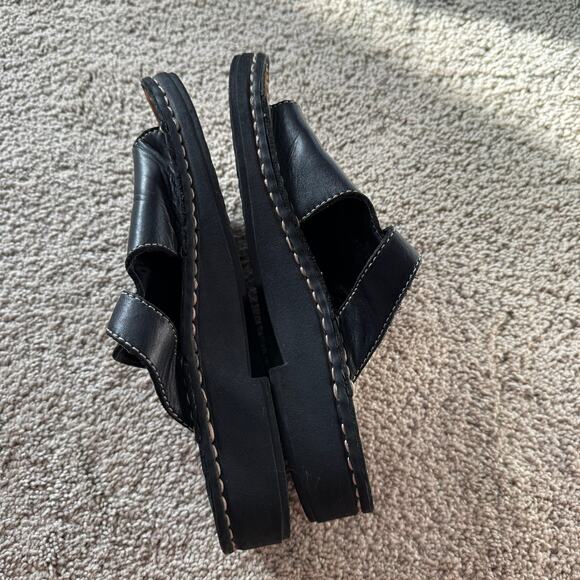 Minnetonka Black Leather Platform Slides Slip On Sandals Women's Size 9 Open Toe - Picture 6 of 11